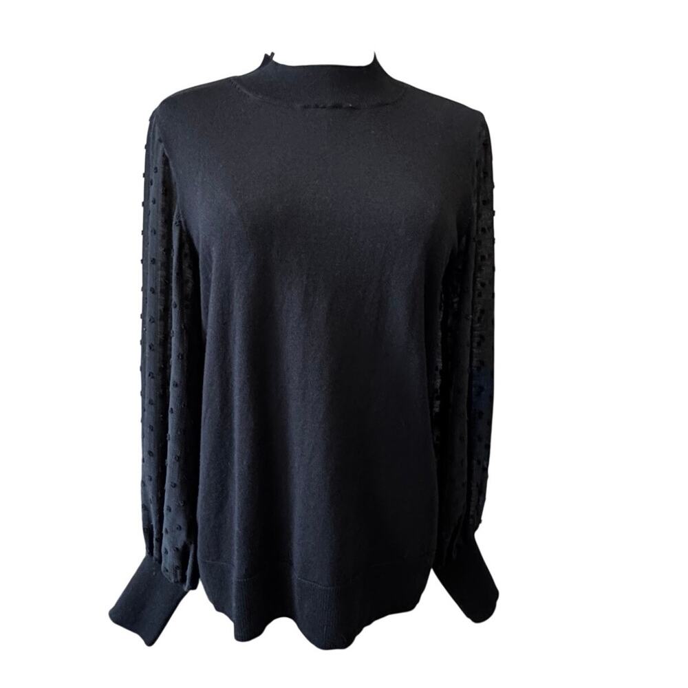 CECE Nordstrom Women's Black Mock Neck Clip Dot Long Sleeve Sweater Size S - Picture 3 of 6
